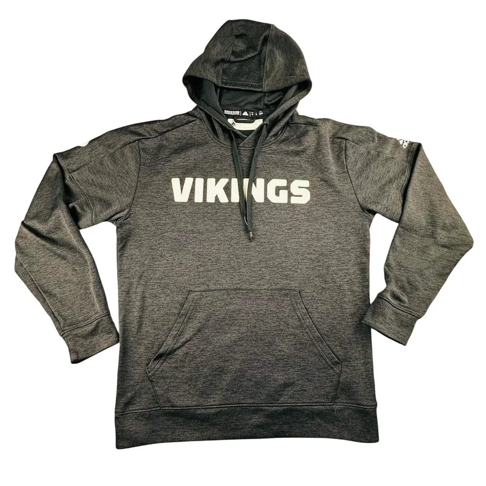 Adidas Hoodie Men M Black Minnesota Vikings Coach Climawarm Heathered Sweatshirt